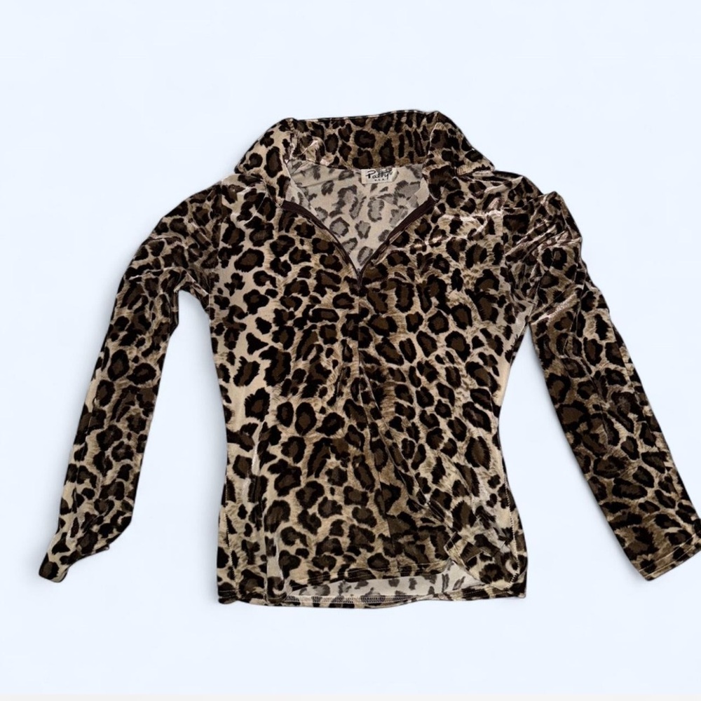Leopard Print Long Sleeve Velour Jacket